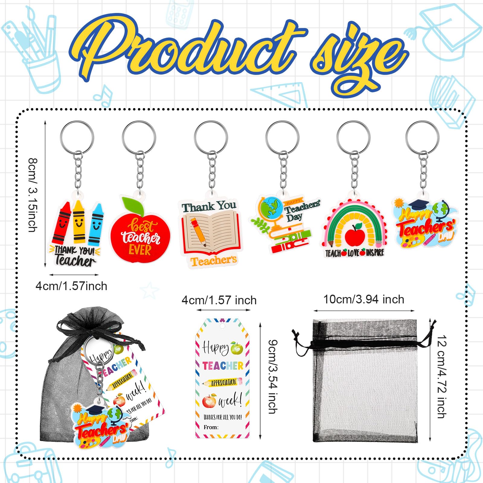 12/24 Sets Easter Gifts Easter Egg Keychain with Goodie Bags for Easter Basket Stuffers Classroom Easter Party Favors Back to School Keychain Bulk for Women Men Teacher Nurse Keychains with Inspirational Greeting Card Graduation Thank You Gift