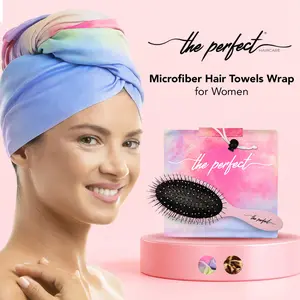 THE PERFECT HAIRCARE Microfiber Curly Hair Towel Wrap with Wet/Dry Brush - Fast Drying and Gentle Detangling for Women, Girls, Kids, Children - Great for Travel, Gifts and Hair Extensions