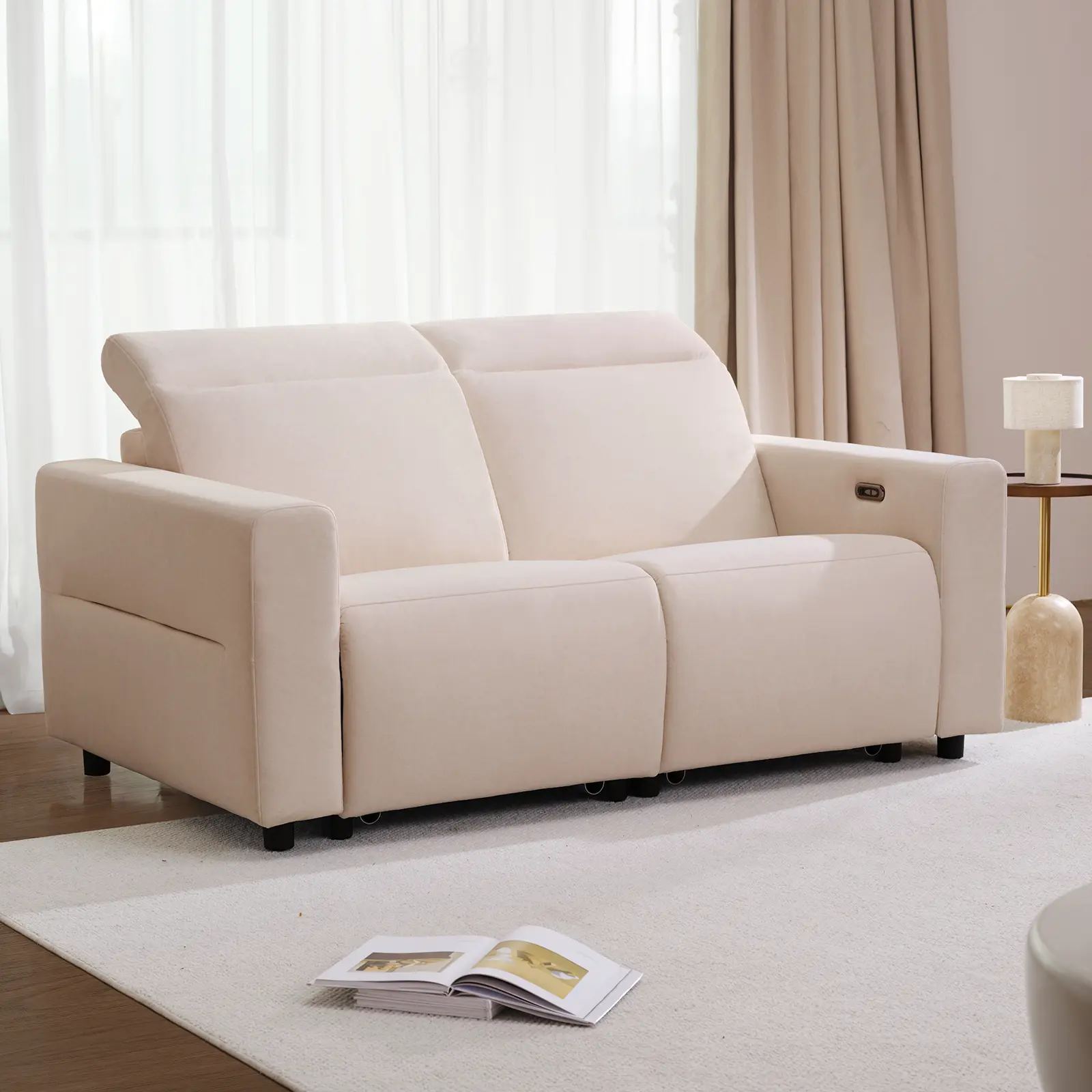 [2 Packages Shipping]ModernMate 96" Power Reclining 3-Seater Sofa, Oversize Zero Gravity Recliner Sofa with Manual Adjustable Headrest, Zero Wall Hugger Recliner Couch with USB & Type-C Ports, 27.6" Extra Wide Seat, Beige