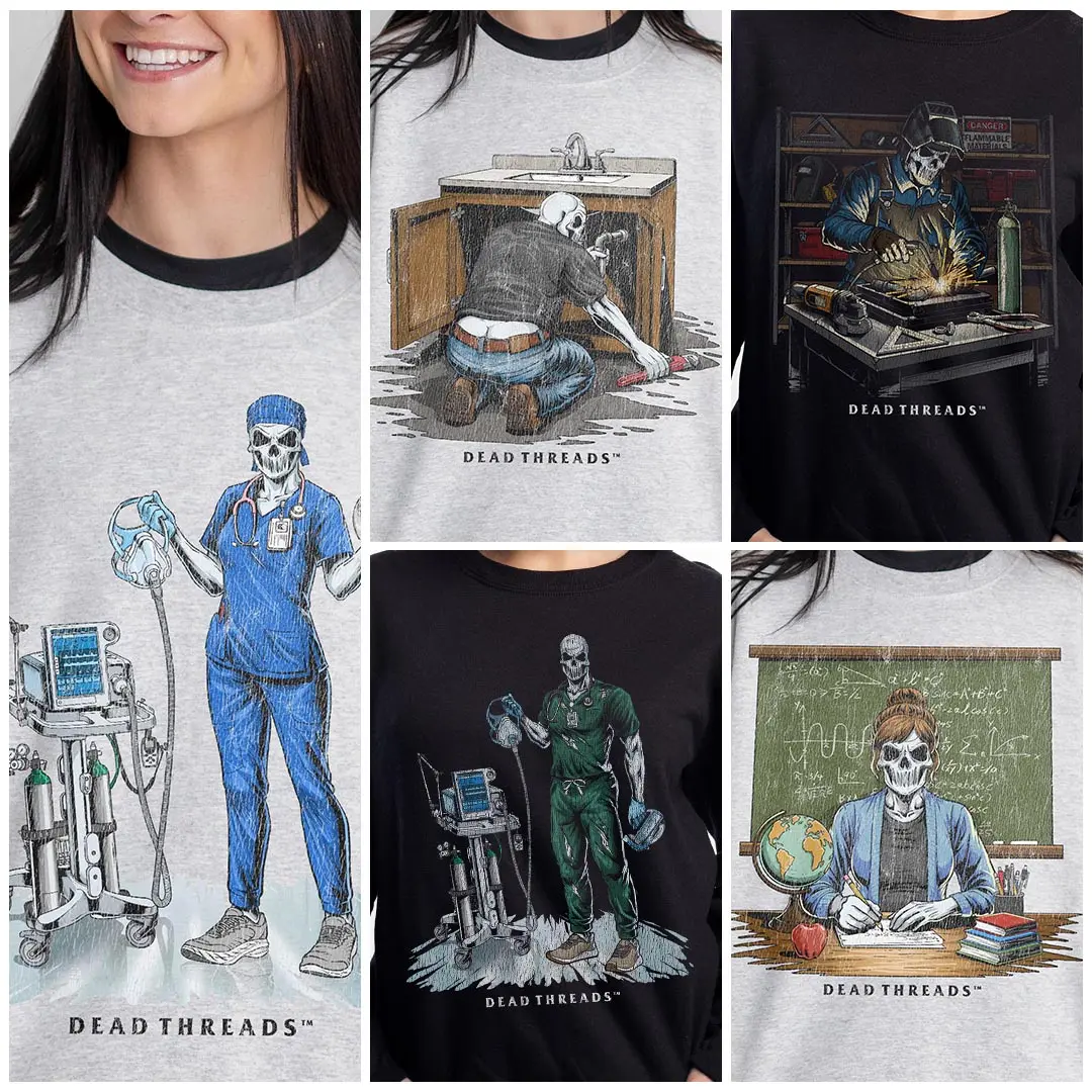 Skeleton DT Works Crewneck Sweatshirt - DEAD THREADS ORIGINAL - Super Cozy, Regular Relaxed Unisex Fit for Gameday
