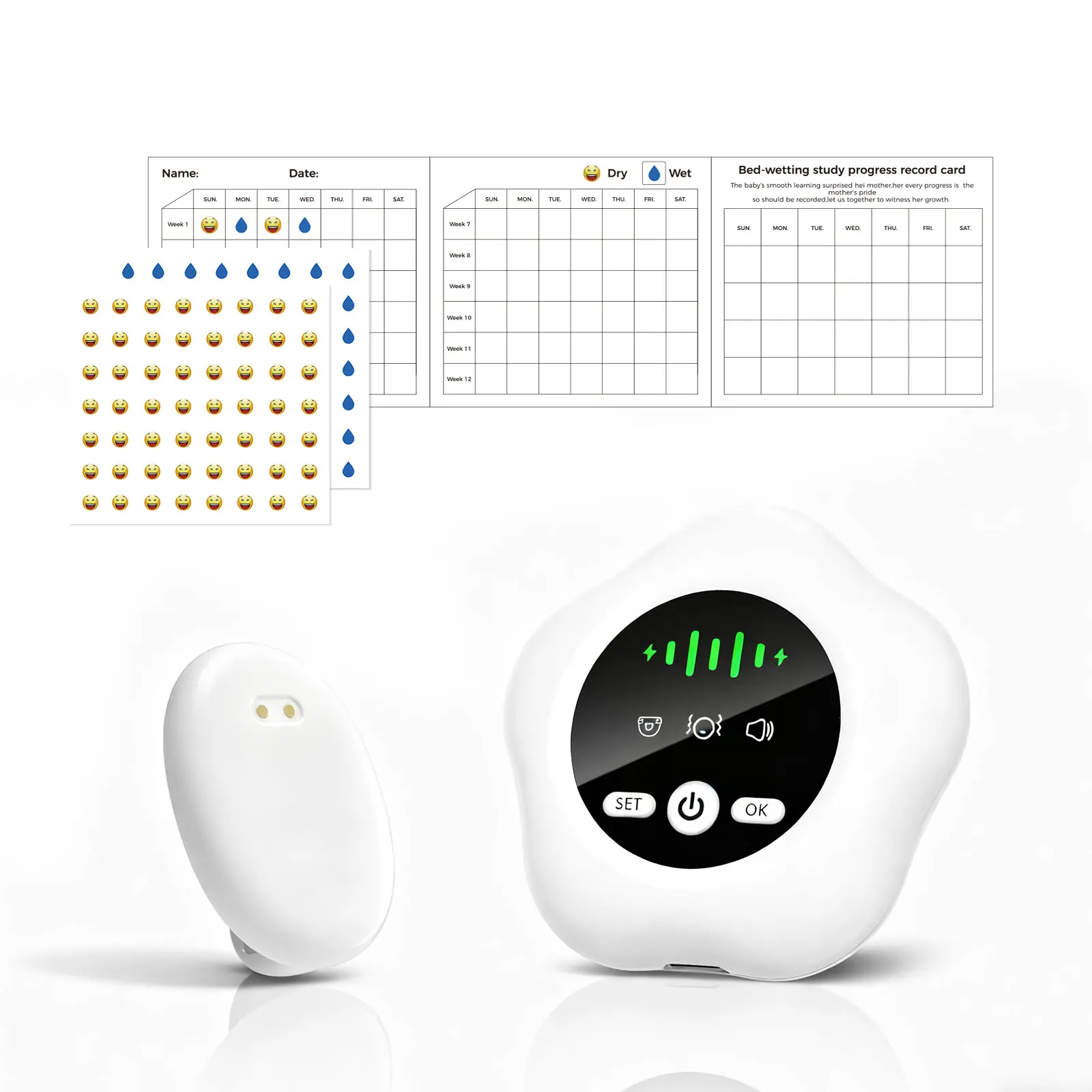 Wireless Infant Bedwetting Alarm for Parents - Long-Range WiFi Transmission, Instant Remote Notifications, Built-In Cells (Cells Included), Reliable for Indoor Home Security & Safety Use, Batteries