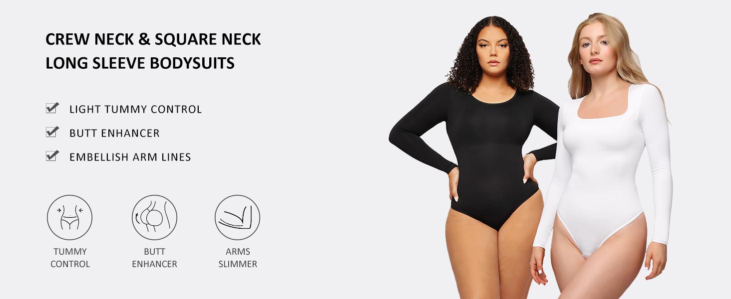 FeelinGirl Long Sleeve Bodysuit for Women Mock Turtle Neck Body Suits Zip Up Design Black Tummy Control Bodysuit Shirts Womenswear Collar Elegant Nylon Comfort