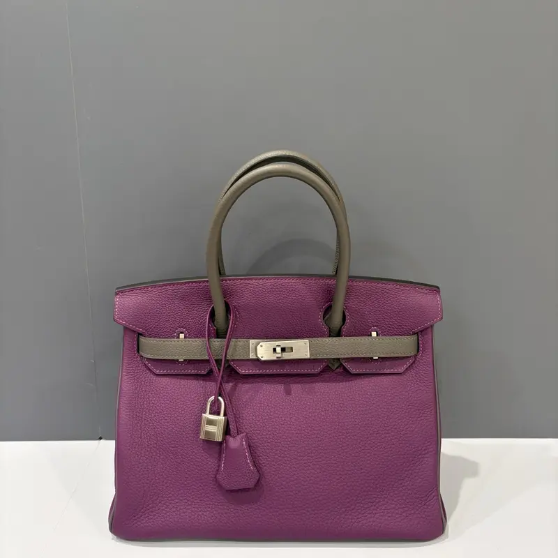 Pre-owned HERMÈS Leather tote bags Hermes Birkin 30 Togo P9 Anemone 8F Etain (ko012826m0)