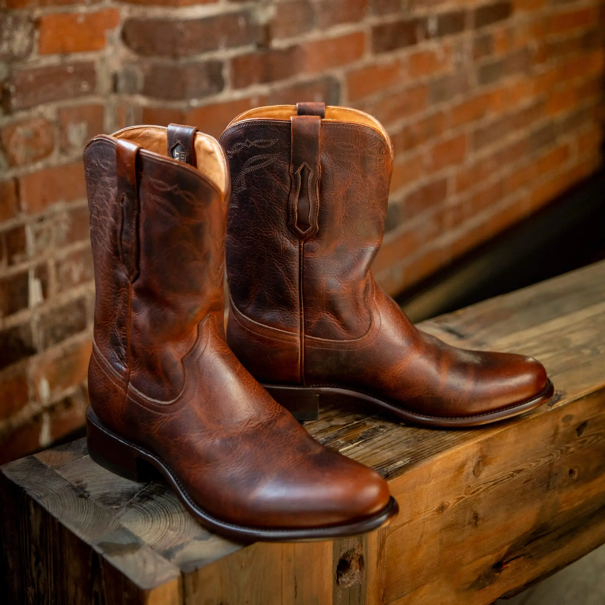 Men's Bench Made Clanton Cowboy Boots in Bison Leather - TikTok Shop