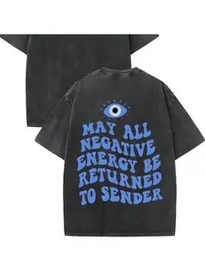 Evil Eye Energy Shield T-Shirt, TikTok Shop Black Friday Holiday Gift for Men and Women, Matching Couple’s Set, Washed Short-Sleeve Loose Soft 100% Cotton Streetwear, Unisex Casual Clothing