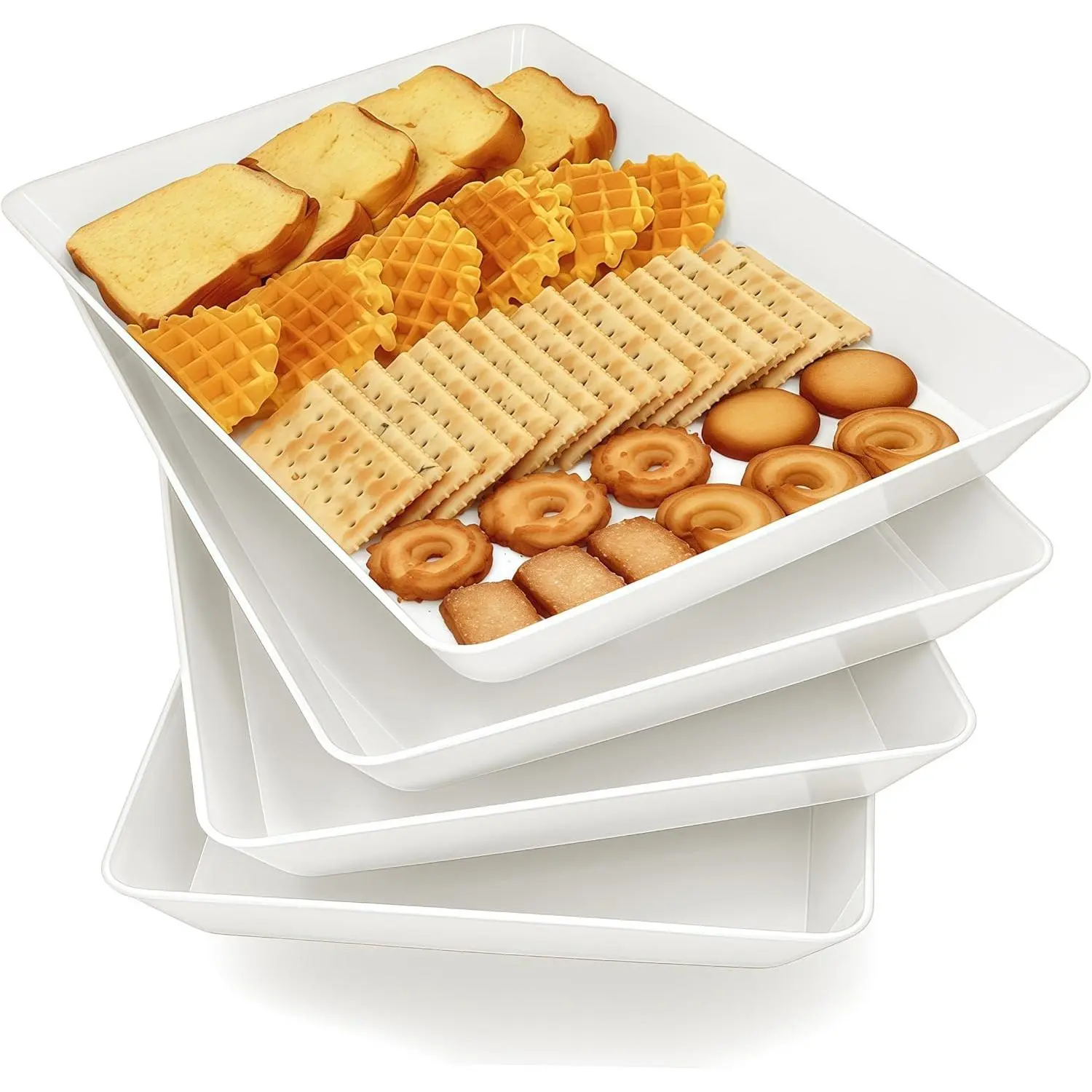 Plate Tray, 4-Pack Food Tray for Vegetables, Fruits, Snacks, Desserts, Cookies, Cheese, Party Supplies Display Food Tray, Plastic Plate for Serving Food, Large White Tray,