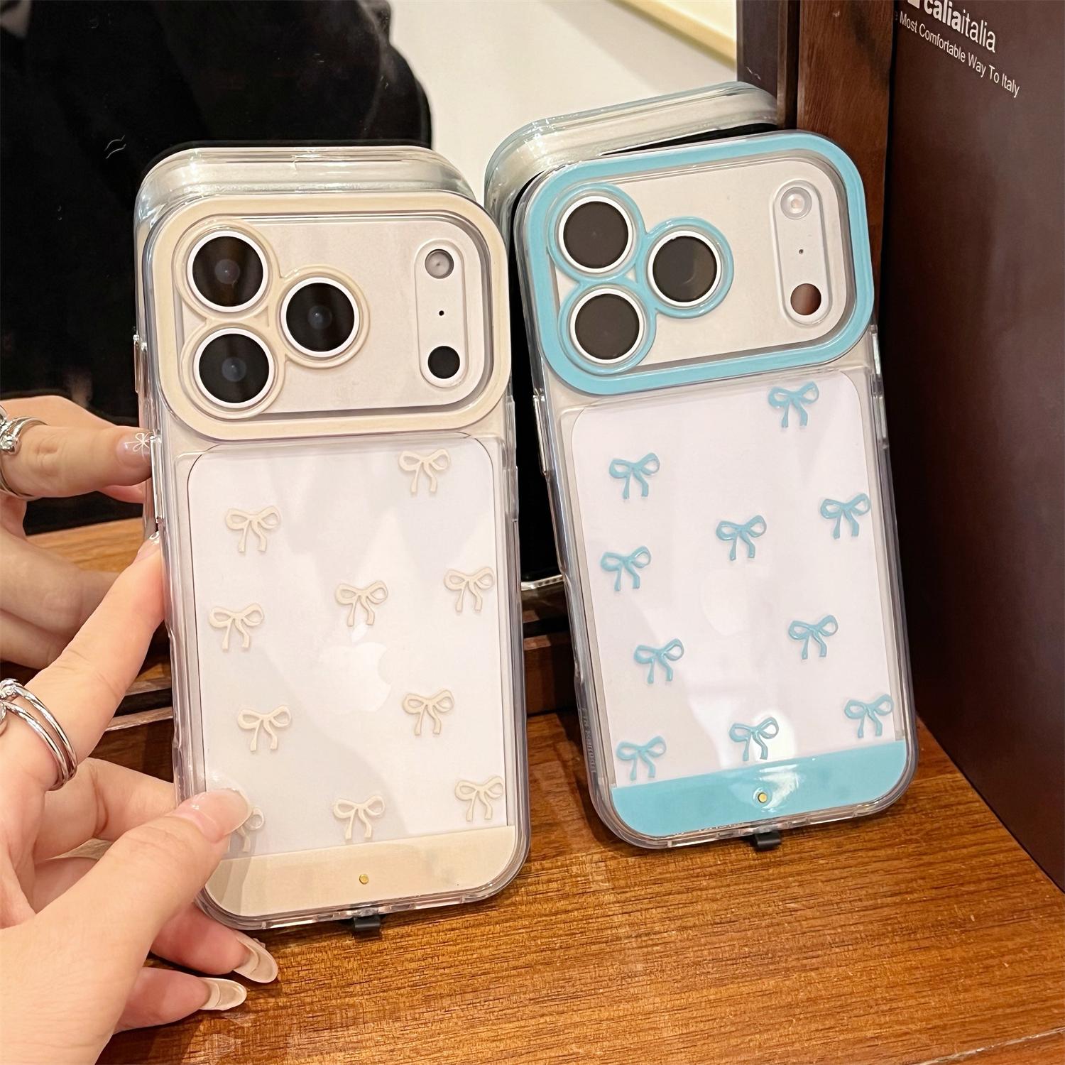 Vibrant LED Clear Aesthetic Ribbon Bowknot Case for iPhone 17 Pro Max/17 Air 17 Pro 16 plus 15 14 13,Transparent Soft Raised Camera Protective Shockproof Cover