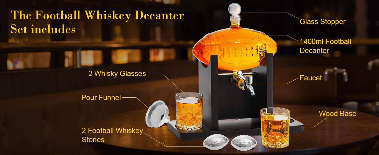 Football Whiskey Decanter Set, 47oz Liquor Decanter Set with 2 Glasses + 2 Footballs Chillers, Gifts for Men, Dad, Husband, Boyfriend, Coach, for Liquor, Bourbon, Scotch, Vodka, FIFA World Cup Football Whiskey Decanter Set, 47oz Liquor Decanter Set with 2 Glasses + 2 Footballs Chillers, Gifts for Men, Dad, Husband, Boyfriend, Coach, for Liquor, Bourbon, Scotch, Vodka, FIFA World Cup