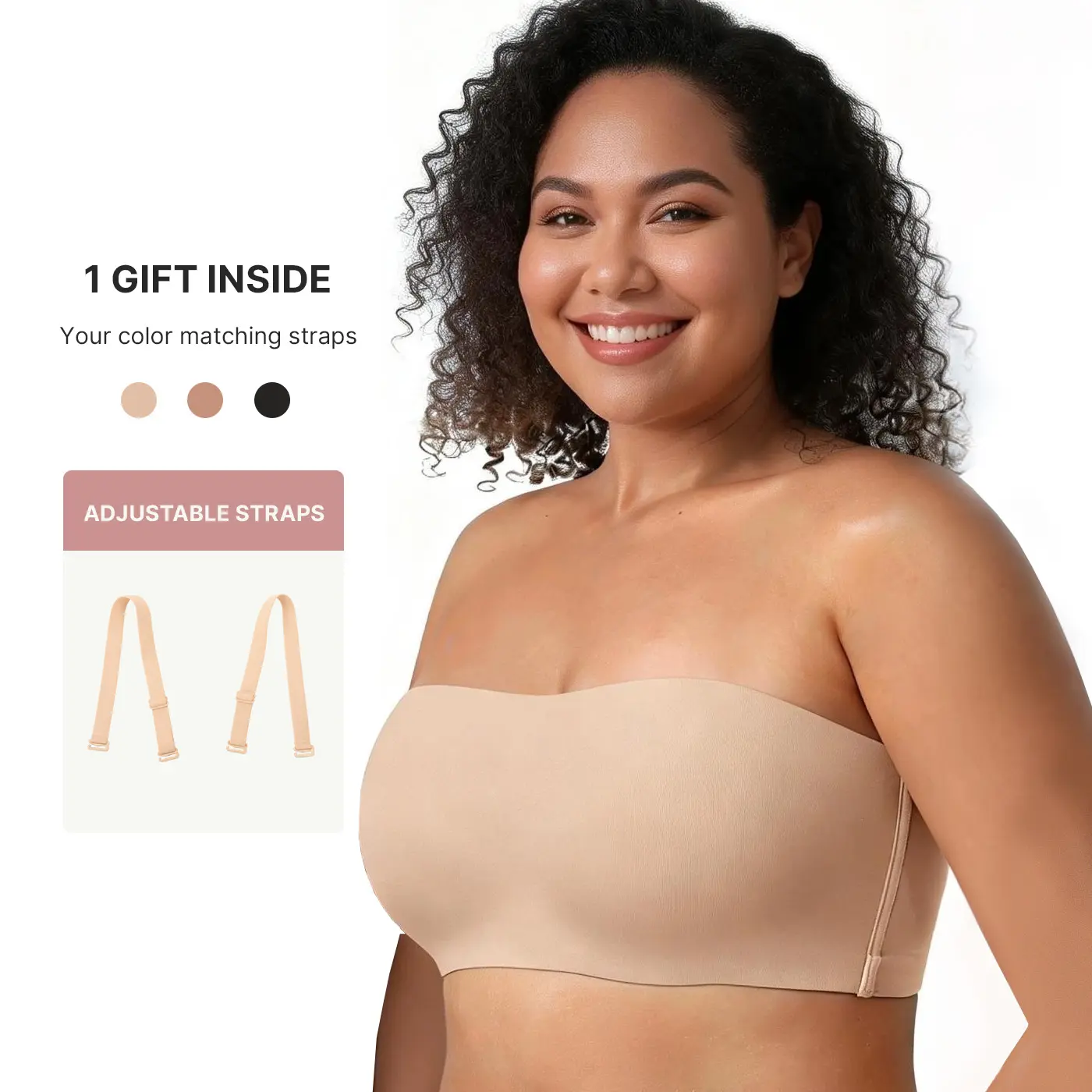 FeelinGirl FeelSoft Anti Slip Bandeau Strapless Bra Plus Size No Underwire Wireless Detachable Straps Seamless Daily Wear Bras