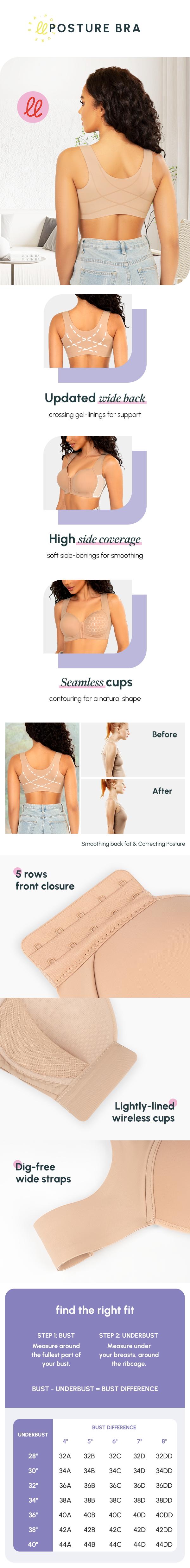 FallSweet Hide Back Fat Bras Front Closure Wireless Seamless Smooth Back Support Bra