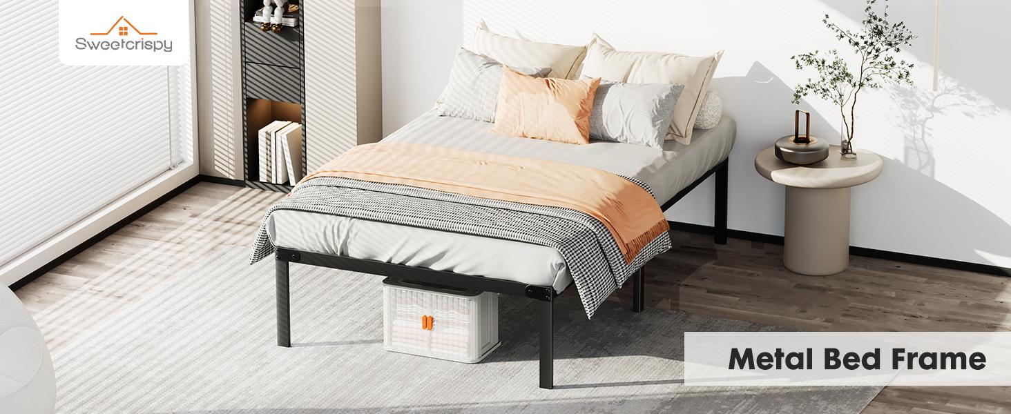 Metal Bed Frame,Twin Size Bed Frame with Storage Space,Heavy Duty Sturdy Mattress Foundation,Easy Assembly,No Box Spring Needed, Black,12 Inch,Twin