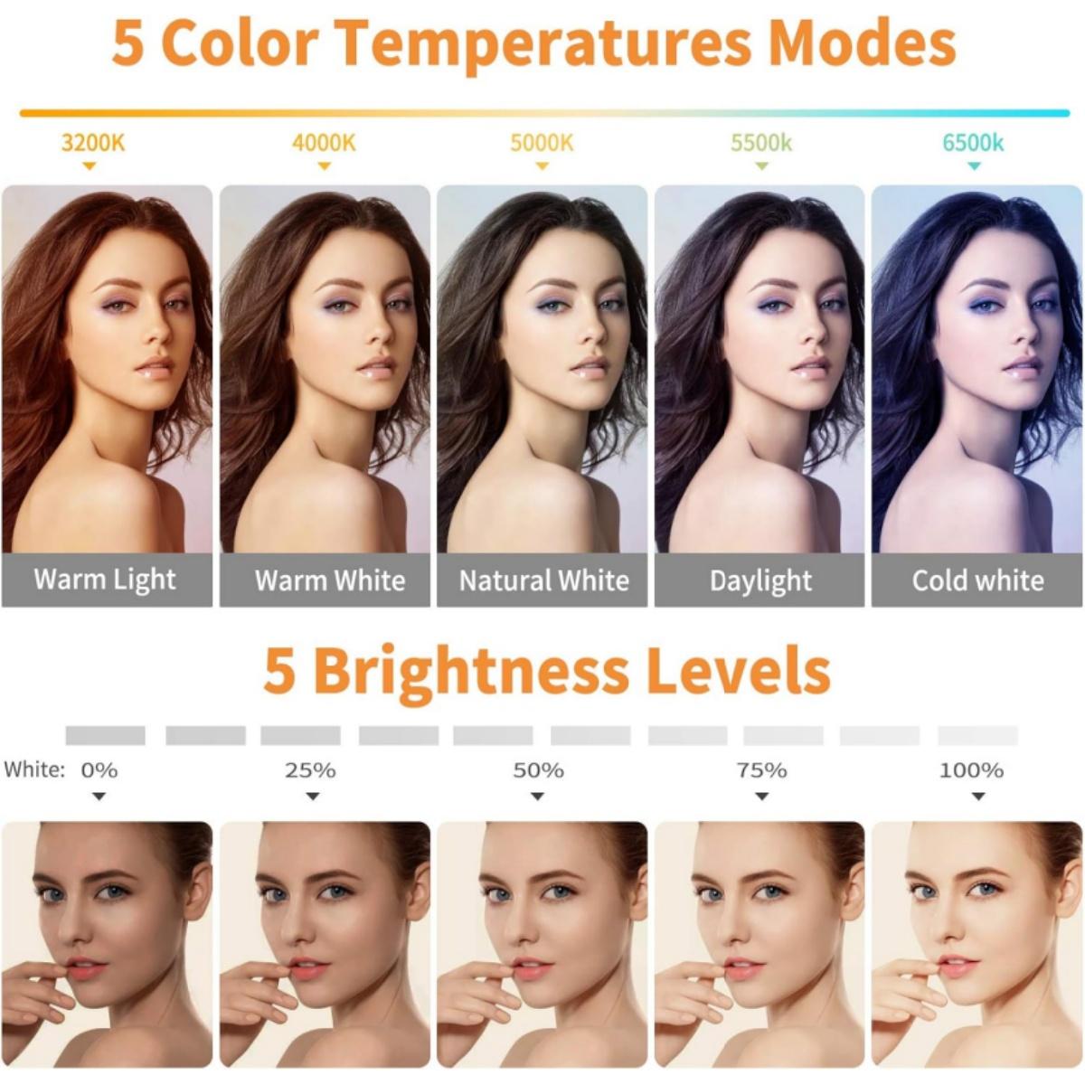 2 in 1 Ring Light Clip on & Bracket Kit, Mini Portable Video Conference Lighting with Desk Stand Kit, Clip on Laptop Monitor with 5 Dimmable Color & 5 Brightness Level for Phone Selfie Lighting Working Live Streaming, For Girls Women Lover Friend Gift