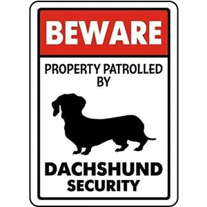 "Beware Dachshund Security" Funny Metal Sign - 8x12 Inch Dog Lover Wall Decor, Cute Weenie Dog Art for Yard & Home Gifts