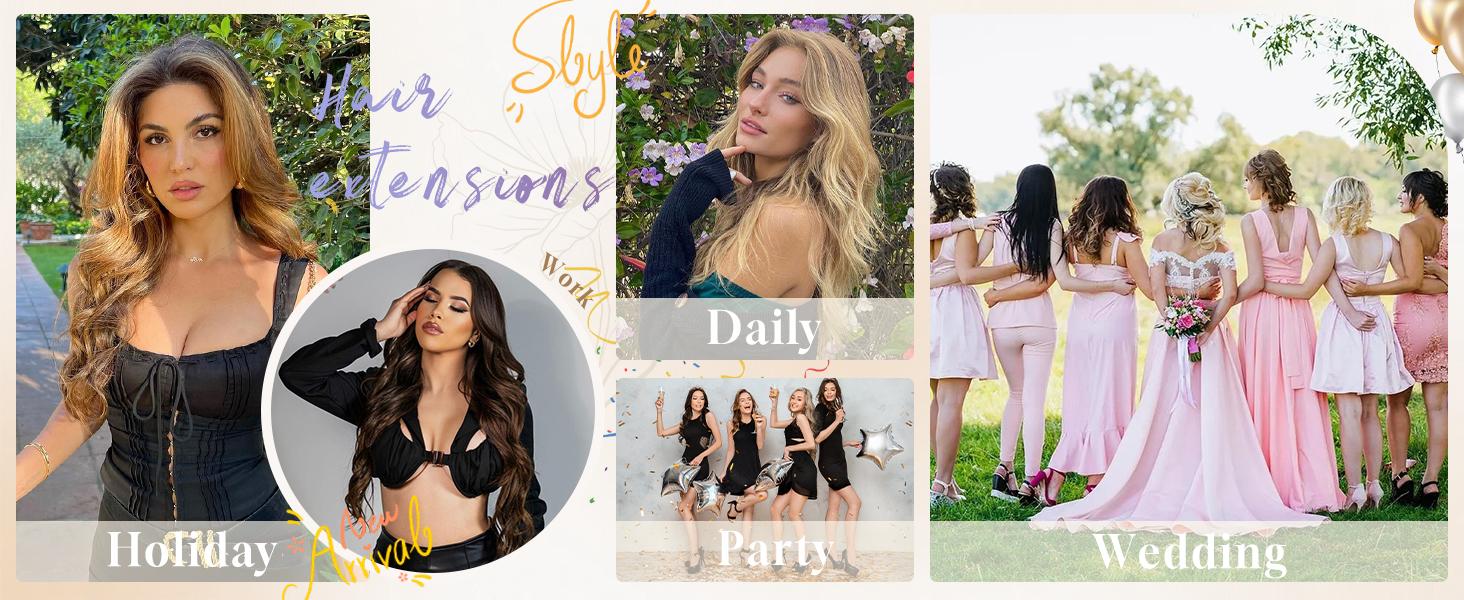 Vigorous  Clip in Hair Extensions Long Wavy Synthetic Hairpieces Easy to Wear for Women Girls Daily Use Event Party Use Instant Length Styling