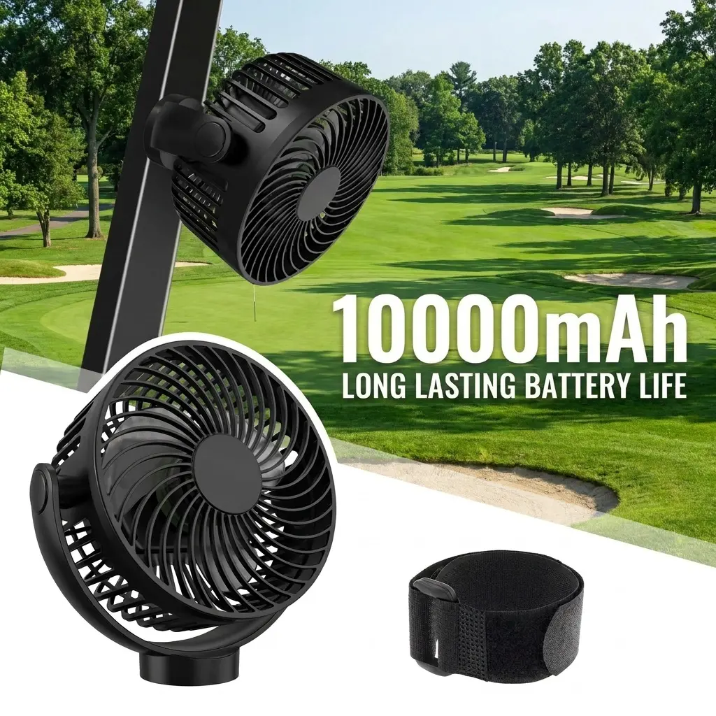 10000mAh Magnetic Golf Cart Fan, Rechargeable Battery Operated Portable Fan with 3 Speeds, Strong Magnetic Base & Safety Strap, 360° Adjustable Cooling Fan for Golf Cart, Cruise Ship Cabin, Camping, RV & Outdoor Travel