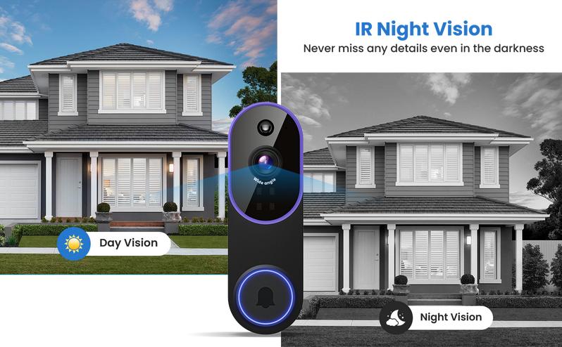 Wireless Video Doorbell Camera, Smart Security Doorbell Camera, 1080P, AI Human Detection , Night Vision, Instant Alert, Two Way Audio, 2.4G WiFi Only, Simple Installation and Rechargeable Battery, Cloud Storage, WiFi Camera