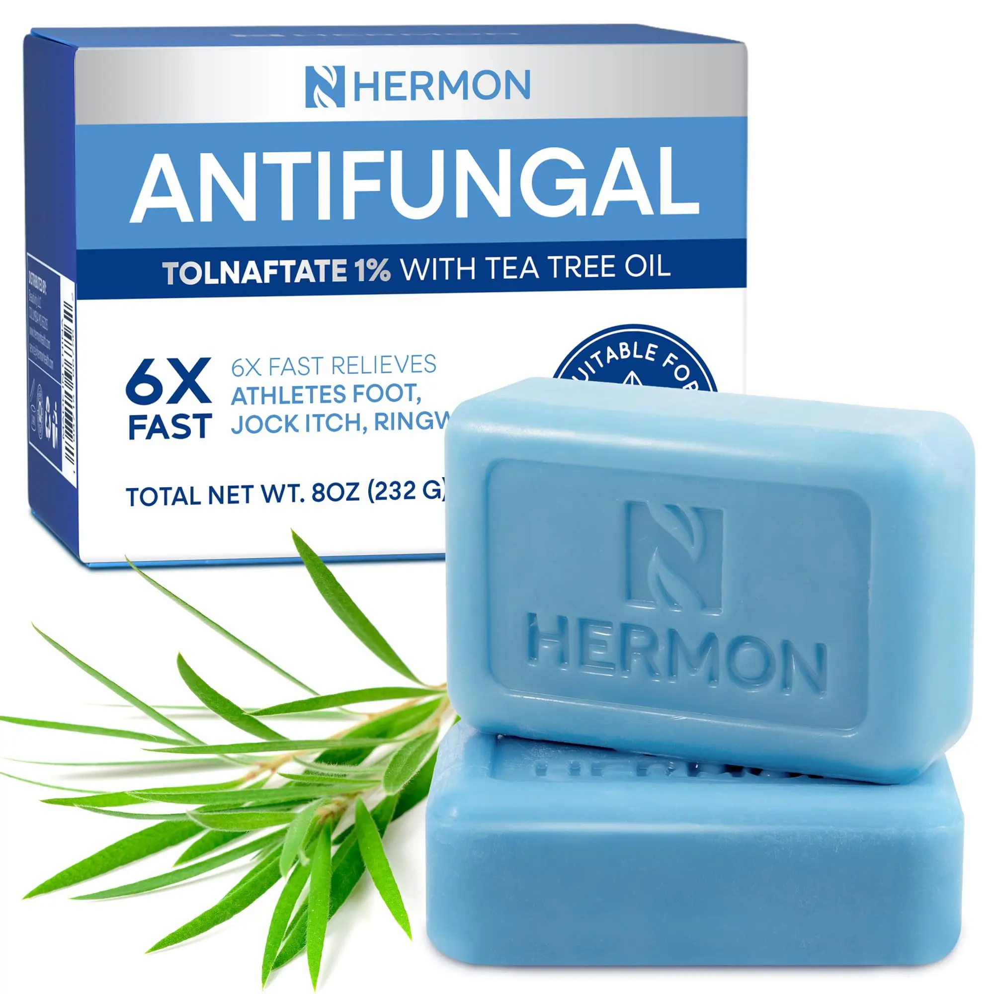 Hermon Antifungal Tea Tree Power Soap (250g, 1% Tolnaftate) - Anti Itch Body Wash & Cleansers for Jock Itch, Athletes Foot - Body Care for Men, Skin Repair Daily Wash