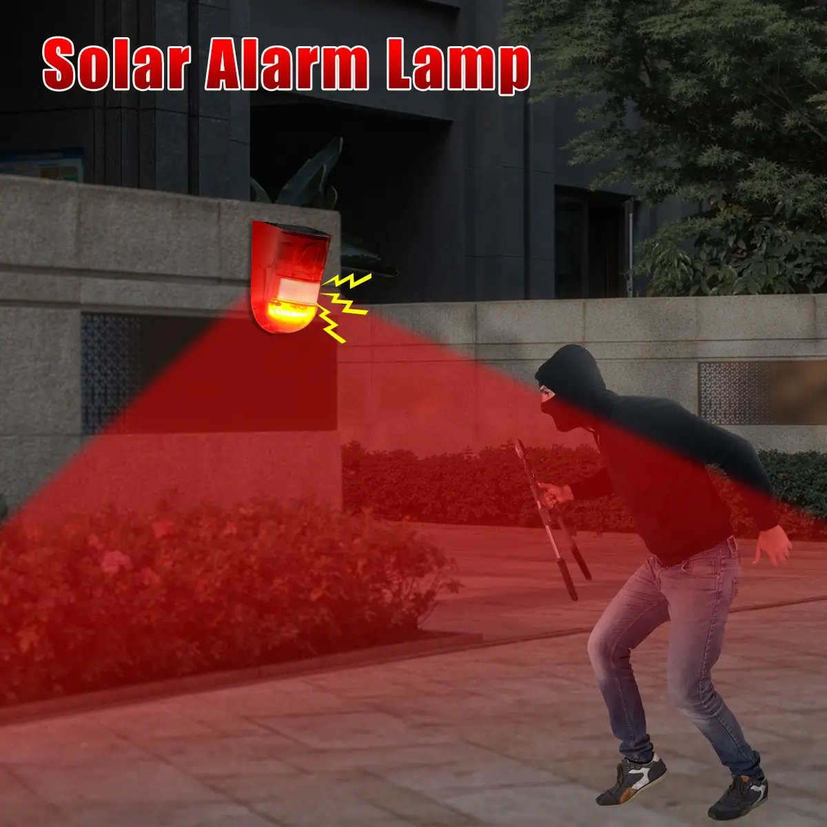 Solar Sound Alarm Motion Sensor |     129dB Outdoor Security Siren, 6 LEDs Flash Warning, Rechargeable Lithium Battery, Non-removable Photovoltaic Module