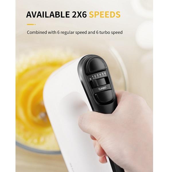 SHARDOR Electric Hand Mixer, 6-Speed and Turbo Handheld Mixer, 5 Stainless Steel Attachments, Electric Whisk for Kitchen Baking, Snap-On Storage Case Appliances Home