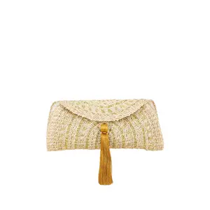 florabella Navagio Abaca Clutch in Natural & Gold