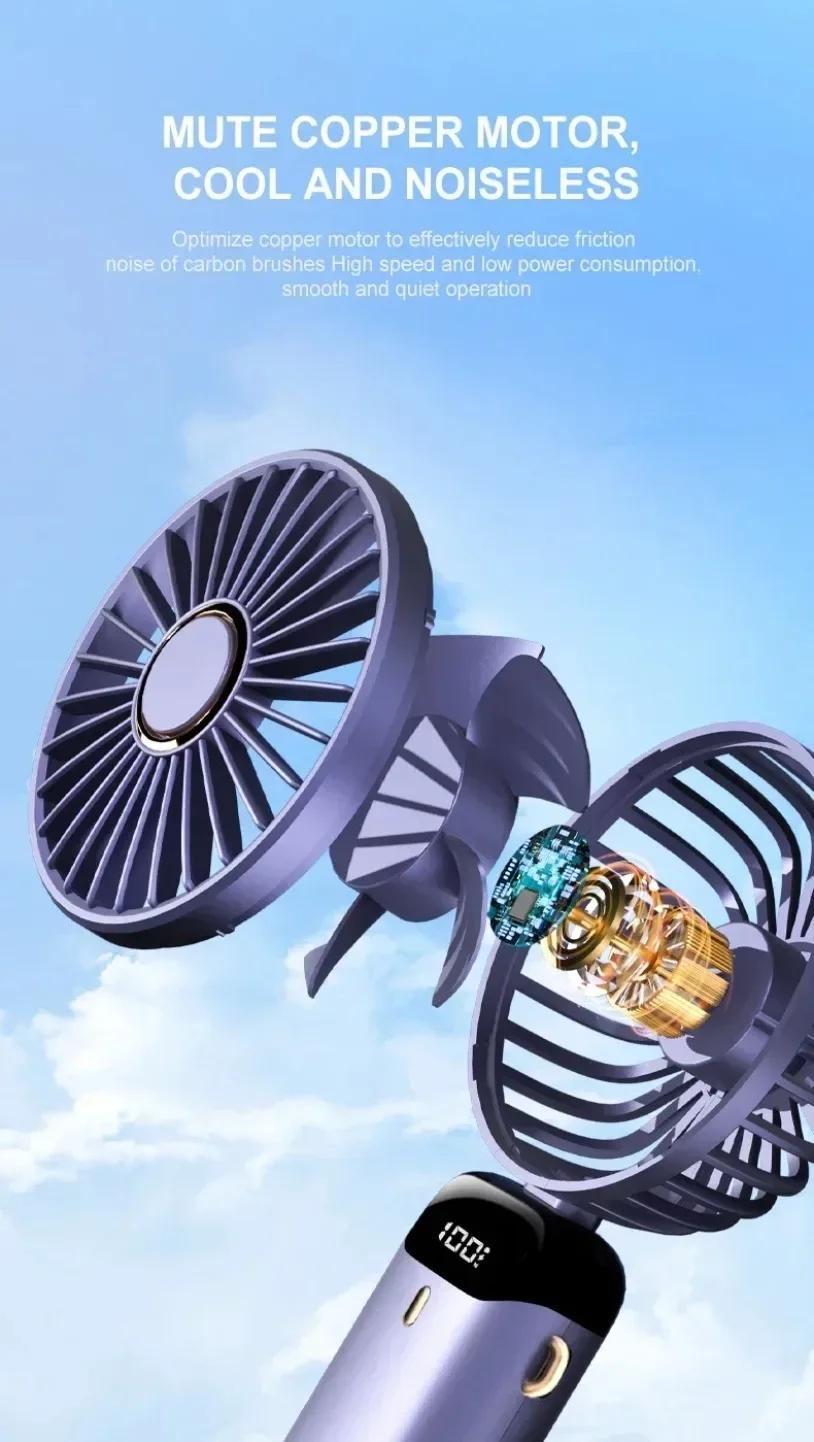Portable handheld turbine fan, 5 wind speeds, powered by a 4000mAh battery, 3-in-1 rechargeable handheld fan, suitable for outdoor activities, travel, work, and summer use. Selected products
