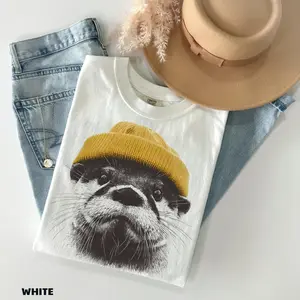 Comfort Colors Retro River Otter Wearing Beanie Unisex T-Shirt Gift For Him or Her Tee