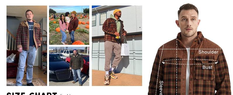 Men's Medium Size Fleece Lined Sherpa Plaid Shirt Jacket Outdoor Warm Coats with Snap Button Front Closure & Pockets Armygreen & Cozy Brown Flannel Outerwear Classic Menswear Soft Plaid Design Stylish Patchwork Casual Tops Checked Long Sleeve