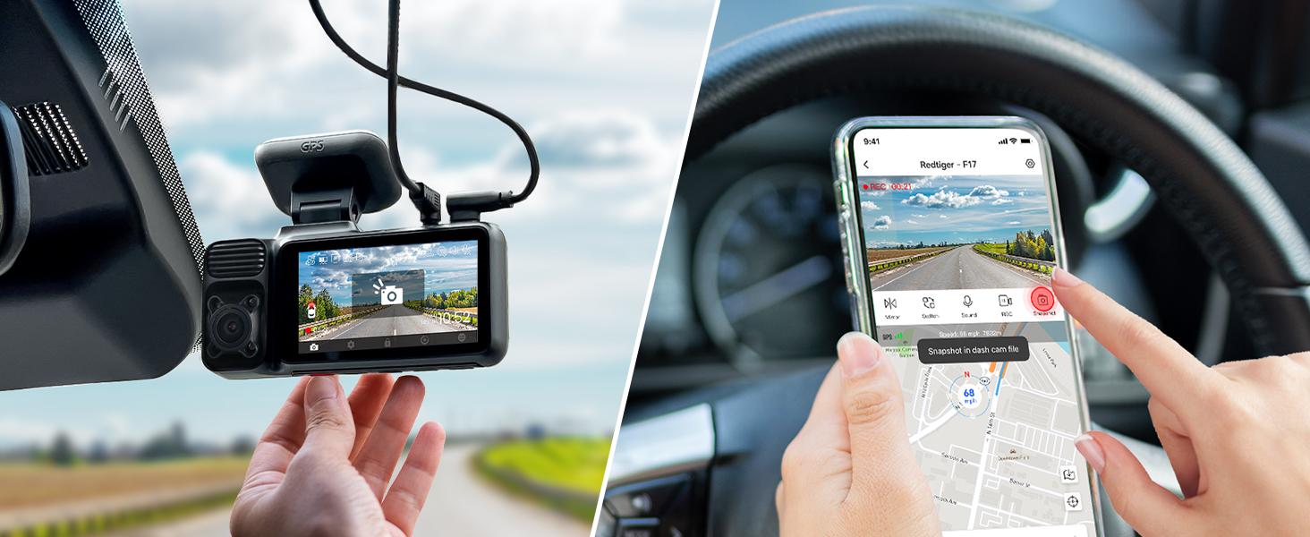 REDTIGER F17 4K 3-Channel Dash Cam with 5GHz WiFi GPS, 64GB Card, 2160P+1080P+1080P Cameras, IR Night Vision, Parking Mode, Fathers Day Gift