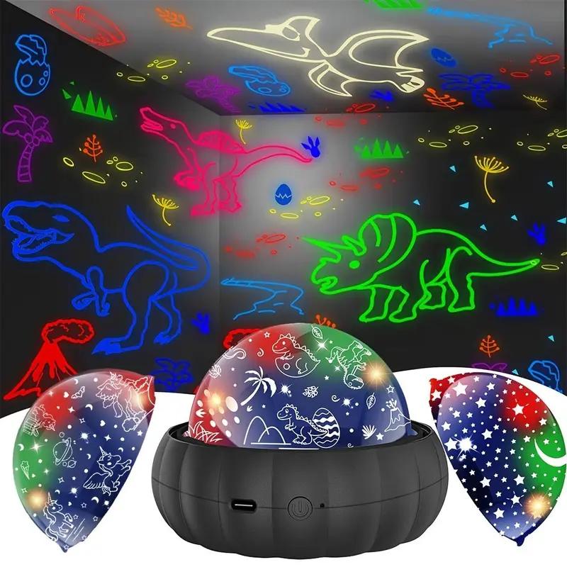 Dinosaur and Galaxy Projection Lamp - Bedroom Decor, Christmas Gift for Kids,Options 3-in-1 Star Projector Night Light - 360° Rotation, 4-Color Changing