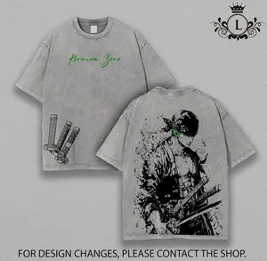 Zoro Three Swords Vintage Washed Oversized T-Shirt Op Retro Anime Manga Tee for Fans & Streetwear Lovers