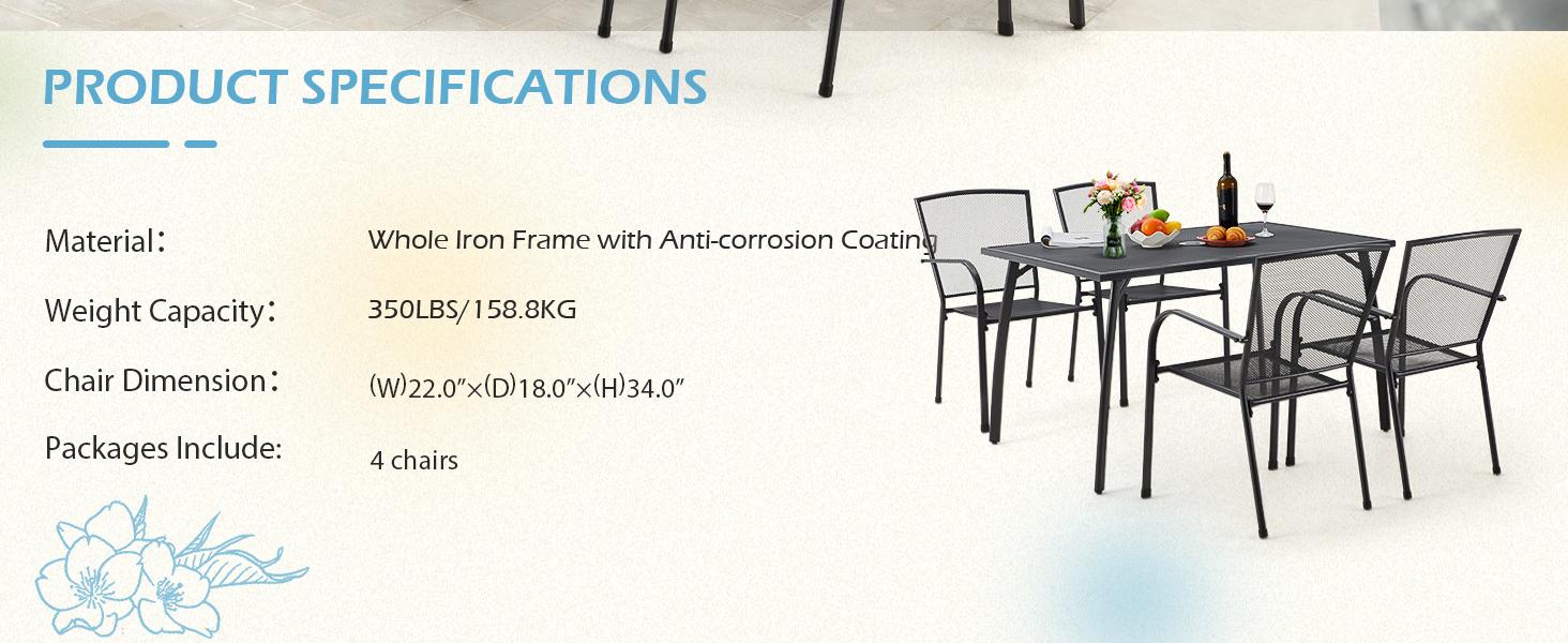 AECOJOY Outdoor Patio chair/Table/Furniture Set for Deck & Garden ,Available Individually or as a 5-Piece Set