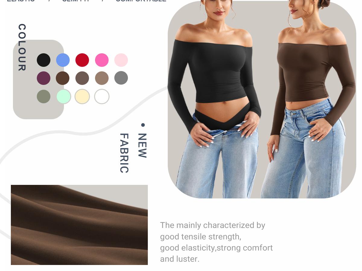 YEOREO Sophie Women Off Shoulder Long Sleeve Shirts Double Lined Basic Undershirt Y2K Going Out Tops Casual Cute Womenswear