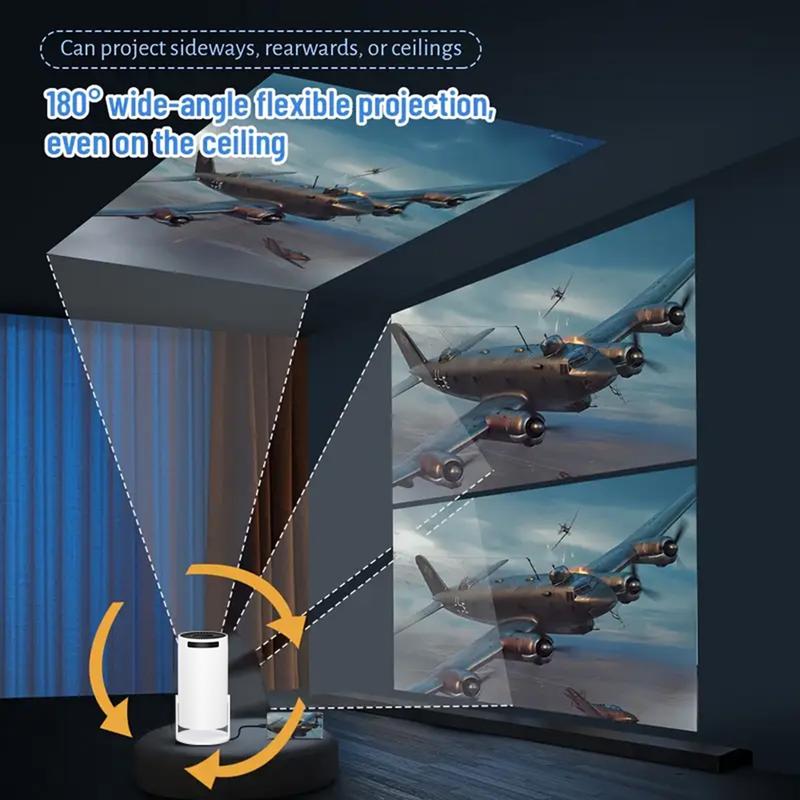 Portable Projector 2.4/5G WiFi 360° HD LED 200 InchScreen Built-in Speaker Multifunctional Projector forHome Cinema and Outdoor Use