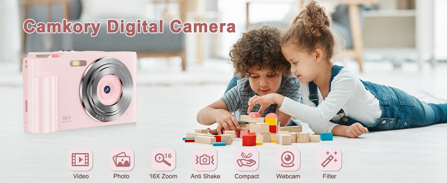 INSKAM Digital Camera,1080P,16X Digital Zoom,with 64G Memory Card,Compact Small Camera for Boys Girls Kids