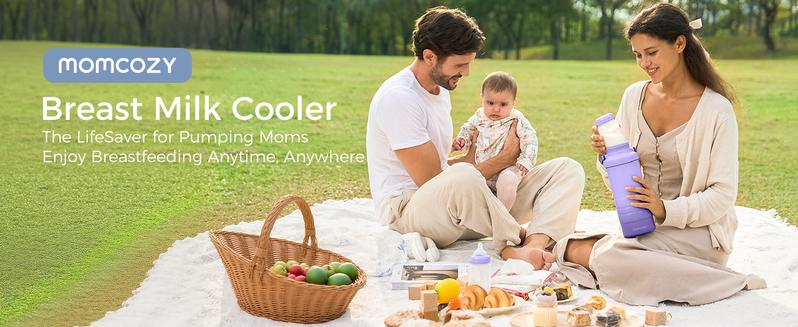 Momcozy 22oz Portable Breast Milk Cooler for On-the-Go, 360° Complete Cooling for 24 Hours, Spacious Travel Breastmilk Chiller with 2 Baby Bottles for Storage【B】
