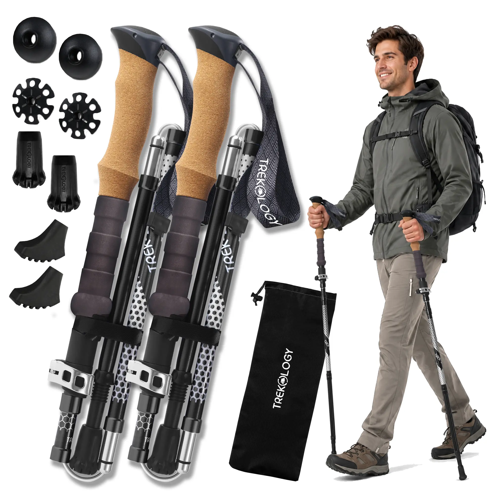 Trekology Trek-Z Collapsible Hiking & Trekking Poles - Balance Support for Seniors, Women, and Men, 2pc Per Set