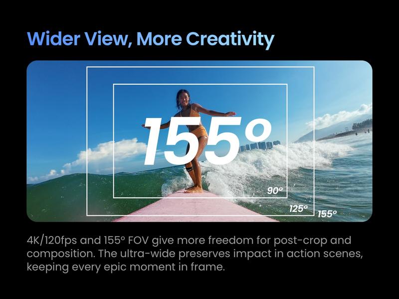 Xtra Edge Pro Action Camera, 4K Vlogging Camera with 1/1.3'' Sensor, 65ft Waterproof, Night View & Stabilization for Cycling, Diving, Sports Shooting