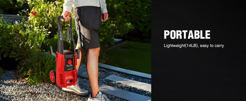 PowerSmart Electric Pressure Washer PS2020 1850 PSI 1.8 GPM with Spray Gun Foam Cannon & High Pressure Hose Portable Red Black, PS2020