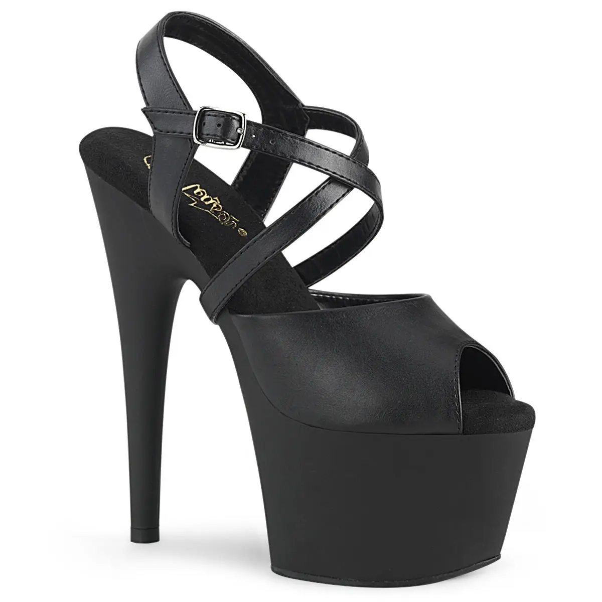 Pleaser Adore-724 Women's Vegan Leather Platform Strap Heels, Peep Toe Statement Shoes with a 7" High Heel and Criss-Cross Ankle Straps, Stylish, Elegant Heeled Shoes, Fashion, Footwear, Women's Fashion