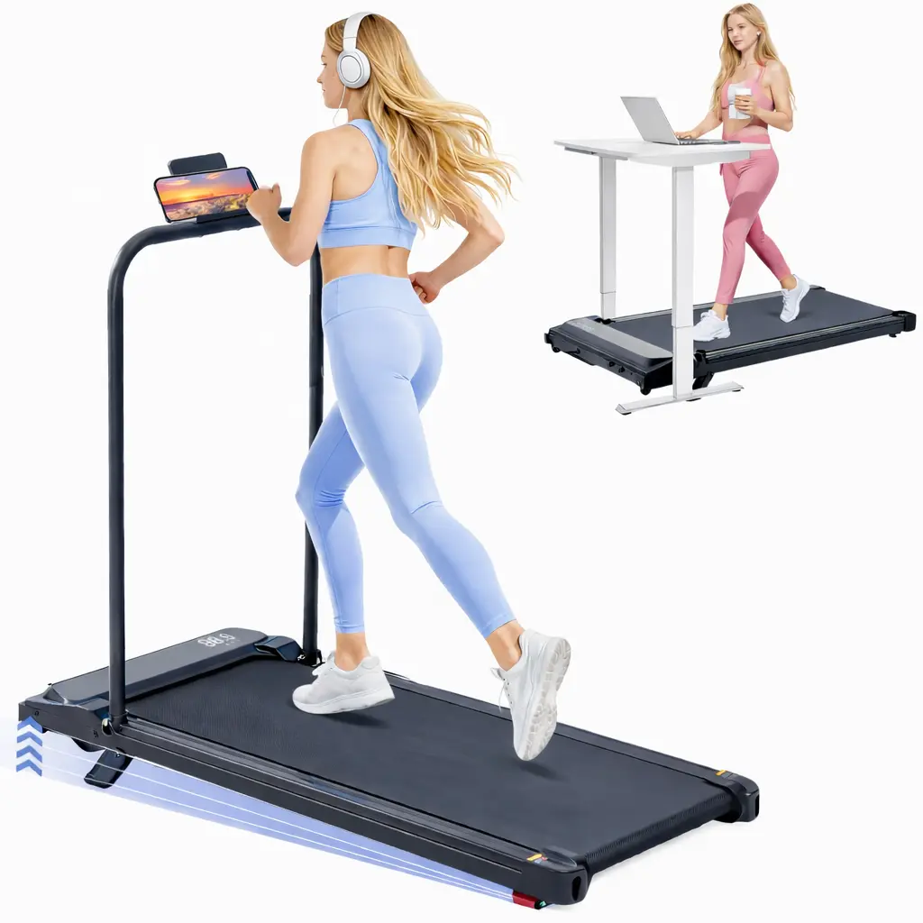 SummerWins Walking Pad Under Desk Treadmill, 3-in-1 Fixed Height Portable Running Jogging Machine for Home Office, Compact Flat Treadmill with Remote Control & Handles for Small Space
