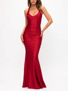 Ruched Twist Lace-up Mermaid Maxi Dress