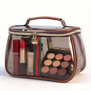 Large Capacity Clear Makeup Organizer | Retro Vintage Vanity Bag with Handle | Water Resistant for Travel & Daily Use