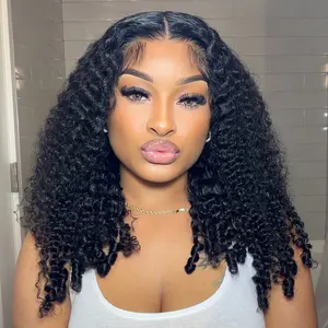 【Super Sale】250% 13x6 Glueless Full Transparent Lace Frontal Natutal Color/Chocolate Brown Burmese Curly Wig Human Hair Pre Plucked Pre Cut Ear-To-Ear Lace Frontal Wigs Human Hair Wear and Go Glueless Drawstring Wig Human Hair 15A