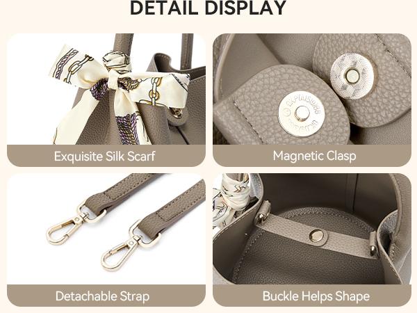 BOSTANTEN Small Crossbody Bags for Women Vegan Leather Mini Bucket Shoulder Purse with Scarf Removable Shoulder Strap