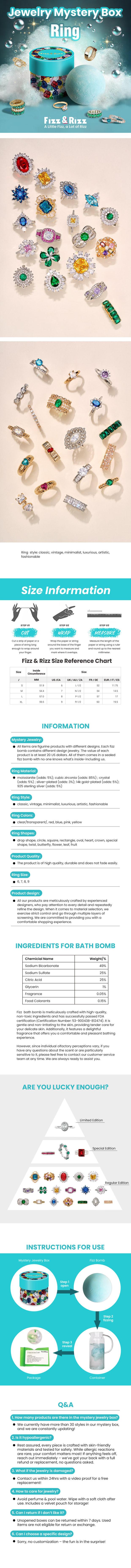 Fizz & Rizz Mystery Box of Ring - Fashion Jewelry Mystery Box - Secret Jewelry - Bubble Bomb - Surprise Gift