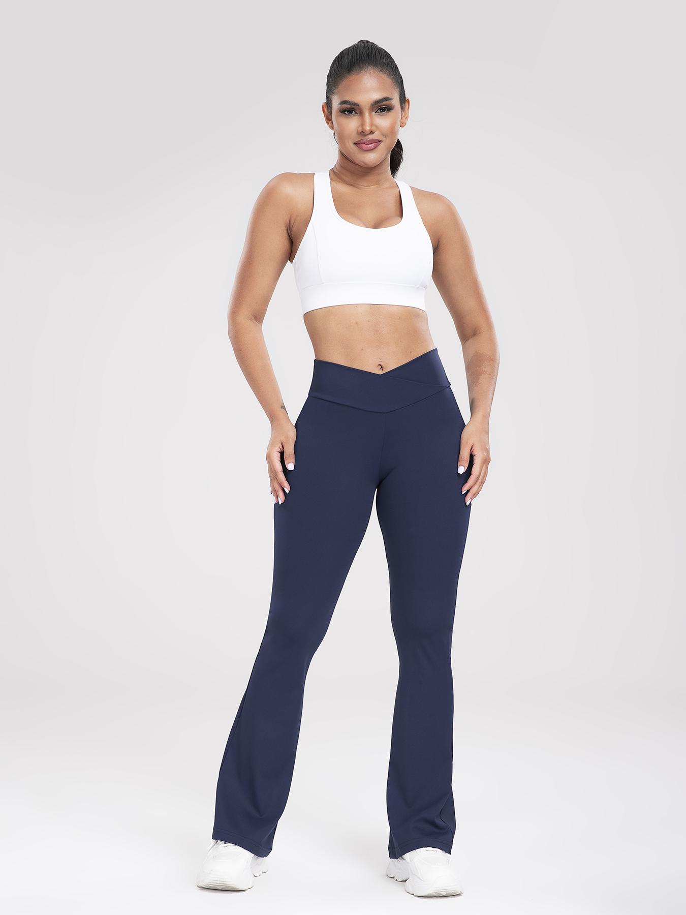 Kabuer Women's High Waist Flare Leggings Solid Color Yoga Pants Ladies Sportswear Athletic Outfit Gymwear Workout Casual Long Length Medium Stretch Knit Fabric