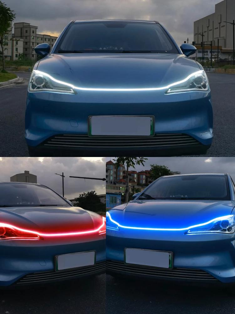 Car Hood Light Strip, 70 Inch 12V Flexible Waterproof LED Lights for Car, Universal Engine Cover Decoration Accessories for Cars, SUVs, Trucks, Dynamic Scan Start-up Effect