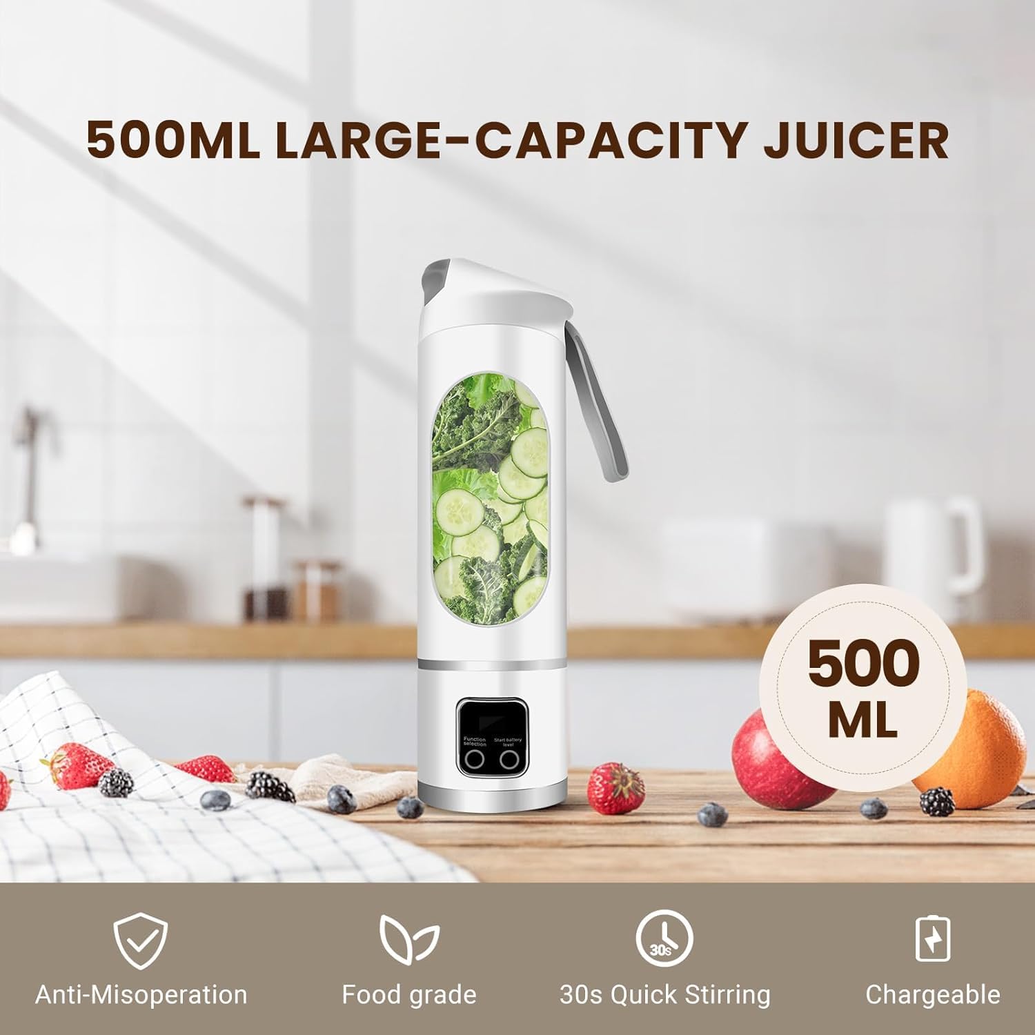 Leak Proof Design,Mini Portable Juicer Blender,Perfect for Liquid Diets,Smoothies,Shakes,USB Rechargeable & Easy to Clean,Back-to-School Gifts cup portable vegetable Fruit,Utensils