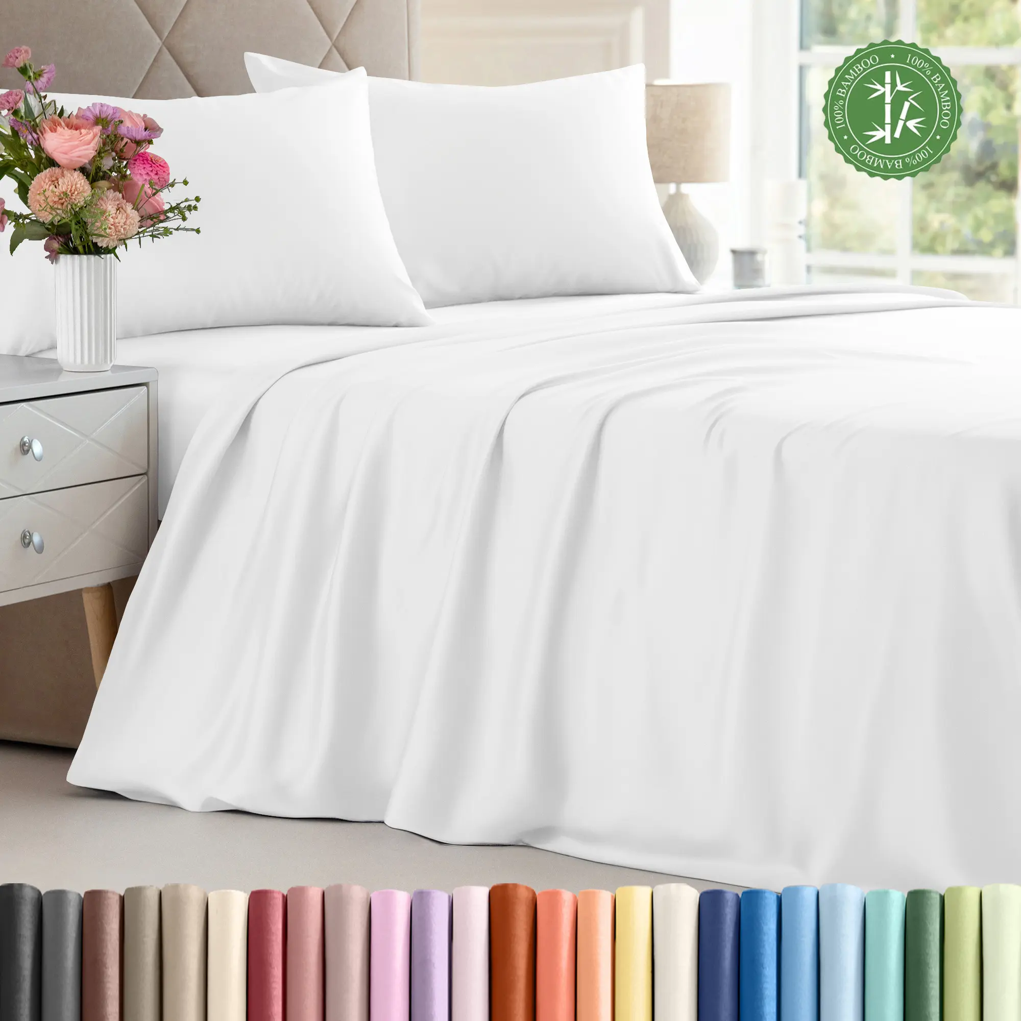 CGK | Bamboo Cooling Sheet Set - 100% Rayon From Bamboo, Cooling & Breathable, Moisture-Wicking, Lightweight, Machine Washable