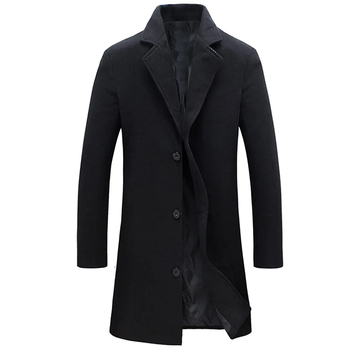 Kingapril Men's Classic Wool Blend Fitted Cut Pea Coat - Single-Breasted Winter Overcoat with Notched Collar, Buttons, Exterior Pockets, 1 Interior Pocket, Long Sleeves, Solid Color Menswear Top, Button
